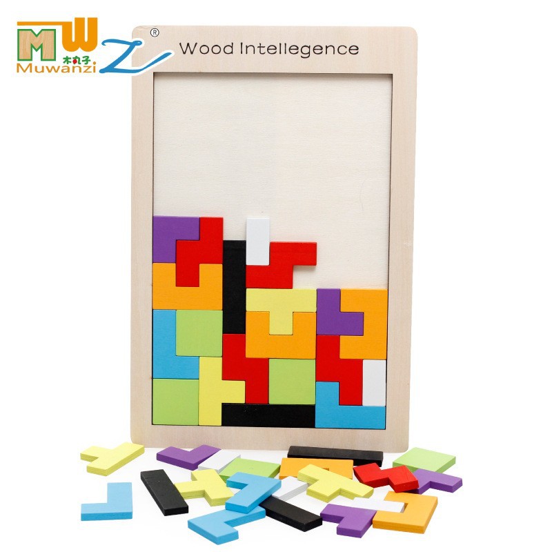 Tetris de los niños de mano por defecto de madera divertido cognitivo rompecabezas de madera digital