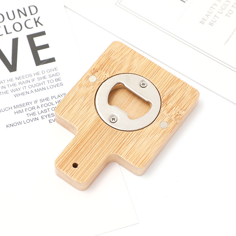 Открывалка для бутылок с бамбуковой ручкой, квадратная, нержавеющая сталь 6,5*8,5