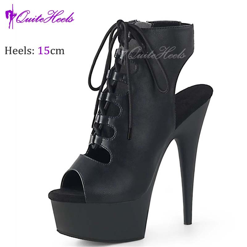 Sandal cao gót nữ hở mũi gót 15 cm kiểu DJ Roman đế mỏng chống thấm nước — Lưu ý màu sắc tùy chỉnh DIY, Màu mơ mặt mờ, màu đỏ tía mờ, Mặt Gương Màu Đen