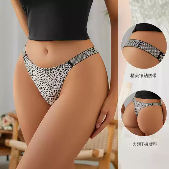 Sexy Underwear Women's Gongs with Diamond Letters with Leopard Print T-pants Women's plus size Sports Women's Low Waist Gongs