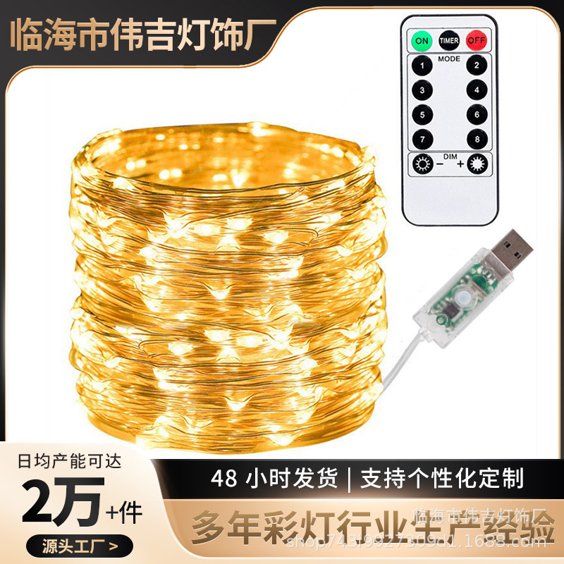 Christmas USB battery remote control copper wire decorative light string led eight function copper wire light low voltage waterproof flashing lights