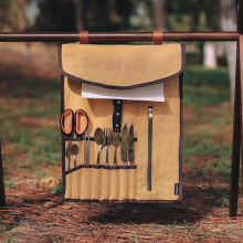 户外餐具收纳袋便携挂式帆布收纳卷露营多功能厨具收纳包皮革挂绳