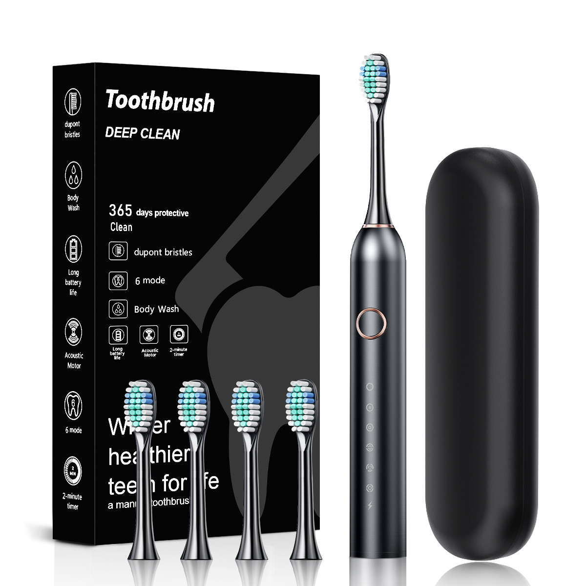 Cross-Border English Packaging Factory New Electric Toothbrush New Soft-Bristled 6-Speed Sonic Toothbrush Adult Household Toothbrush