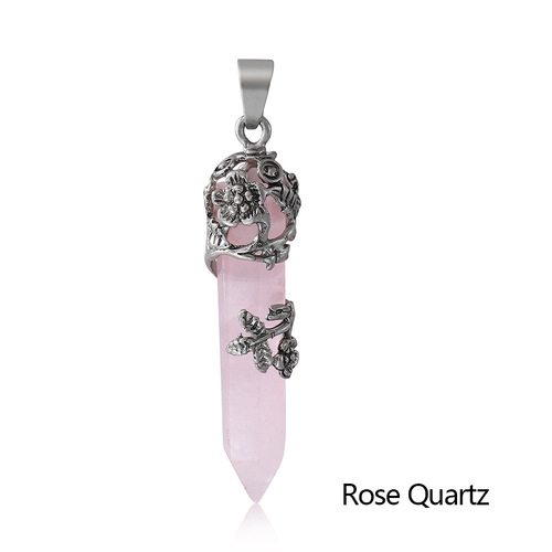 Cross-border supply of natural stone crystal rose hexagonal column pendant plum blossom pattern bullet hexagonal cone pendulum