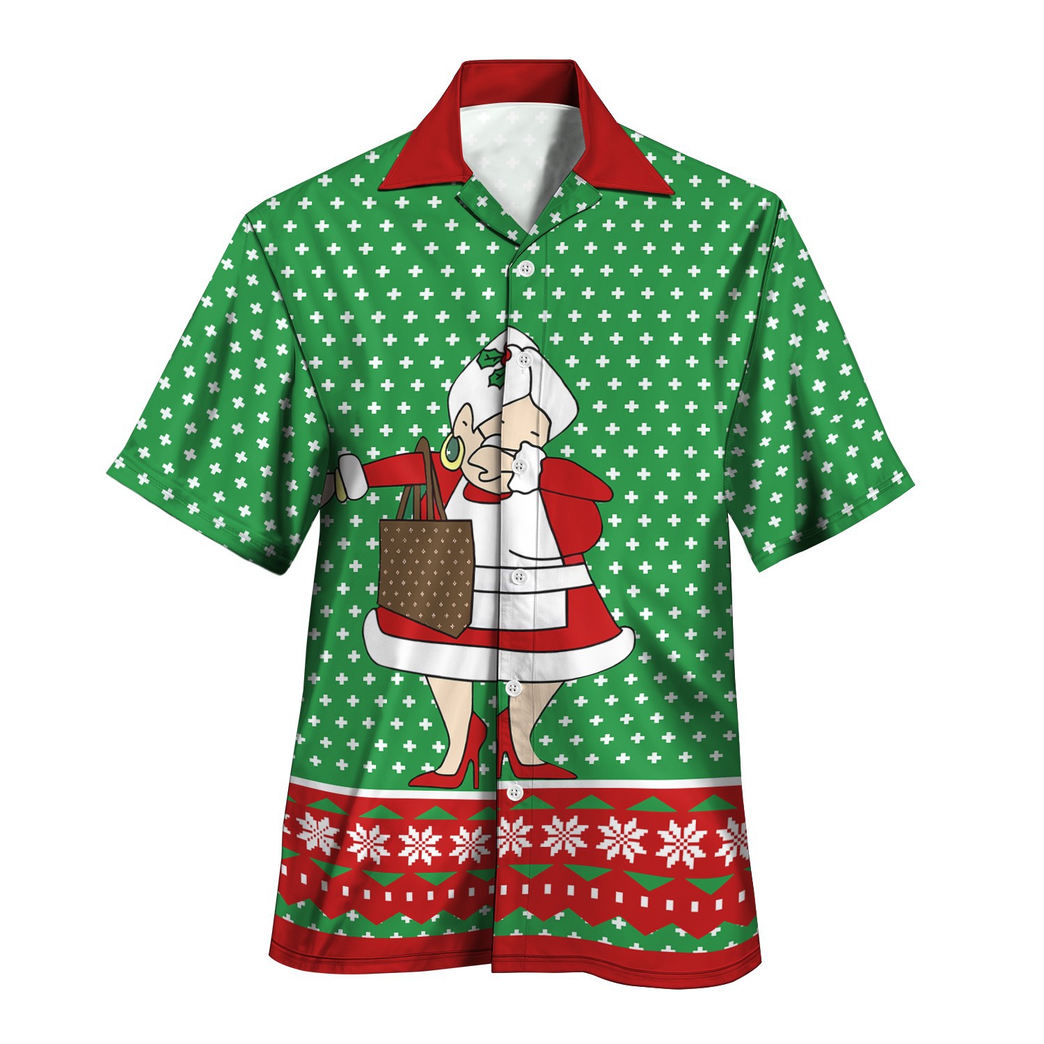 2025 nueva moda casual todo fósforo cómodo tendencia fresca Navidad cuello cubano camisa de manga corta MB34