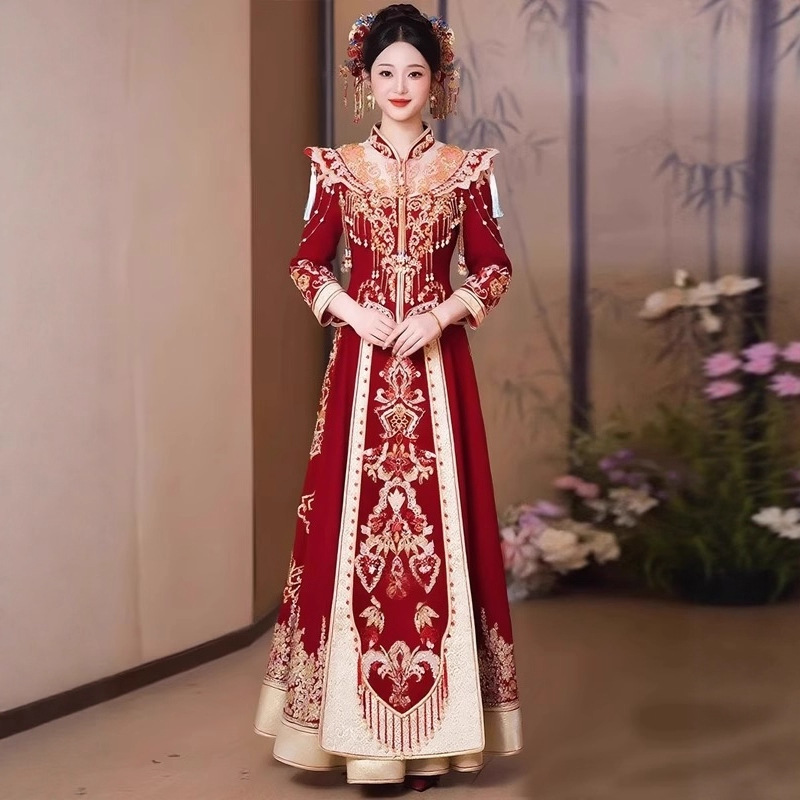 2026 New Style Wedding Dress, High-End Bridal Gown, Elaborate Luxury Dragon and Phoenix Robe, Traditional Chinese Wedding Dress