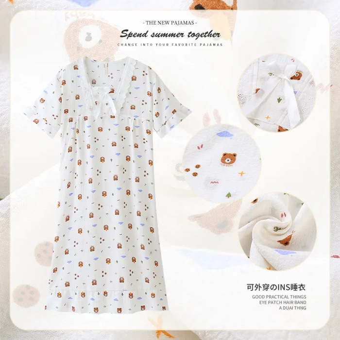 Una variedad de estilo princesa francesa de alta calidad ins estilo burbuja de algodón con volantes pijamas de las mujeres de primavera y otoño mono camisón desgaste del hogar