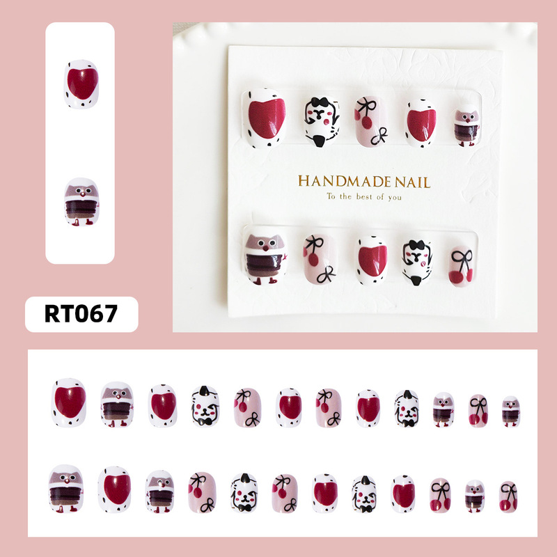 New Children's Cartoon Owl Armor Short Children's Fun Fake Nail Nail Patch Reusable Nail Art