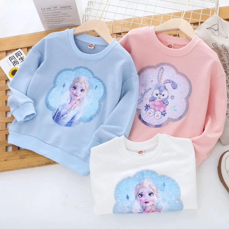 Осенний двусторонний свитшот, ноготочки с sequins, детская одежда, новая коллекция, круглый воротник