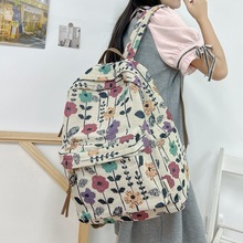 复古印花女大学生书包高中生外出旅行轻便背包休闲大容量双肩包潮