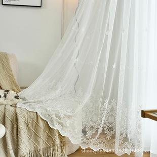 New Modern Minimalist Bedroom Sheer Curtains Breathable Decorative Partition Curtains Pastoral White Pastoral Style Light-Transmitting