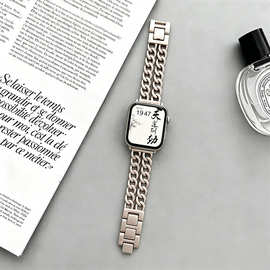适用苹果9 10 S11双排牛仔链金属表带iWatch Ultra华为双链腕带