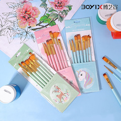 跨境馬卡龍高品尼龍10支實木長杆丙烯水粉兒童diy初學者畫筆批發