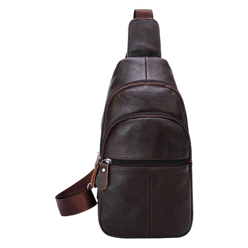 Men's Bag, Men's Shoulder Bag, Simple Chest Bag, Large Capacity, First-Layer Cowhide, Casual Mobile Phone, Business Commuting Crossbody Bag