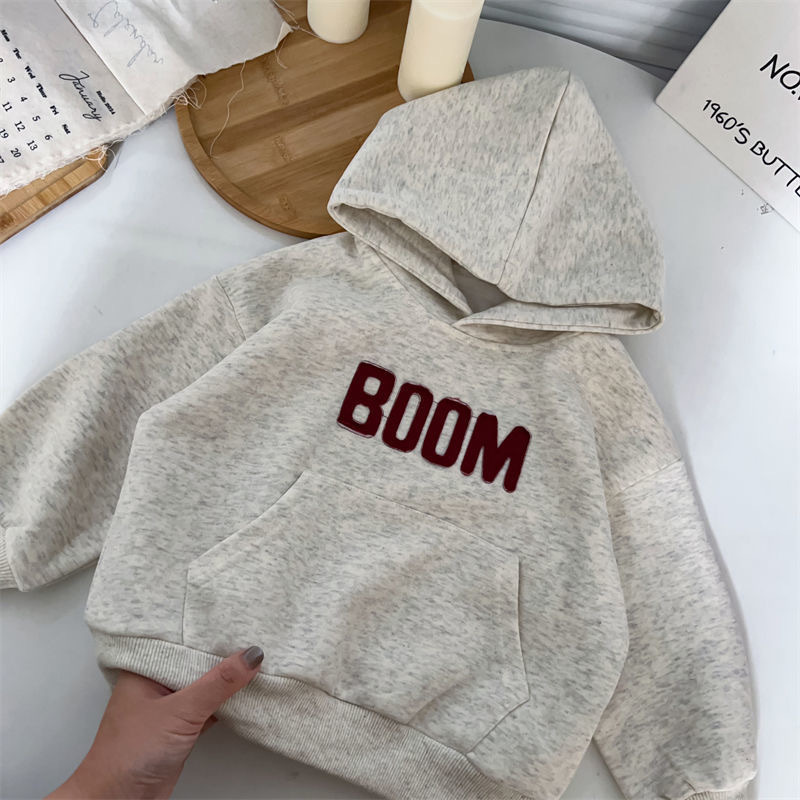 Kid's Clothing Wine Red Boys And Girls Spring Autumn Winter Sweatshirt New Letter Top Hooded Sweatshirt Trendy Long Sleeve_viptrois.com