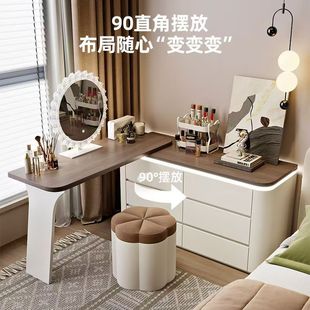 2025 New Arrival Light Luxury Dressing Table for Bedroom Modern Simple Cream Style Solid Wood Makeup Table and Bucket Cabinet Integrated 2024