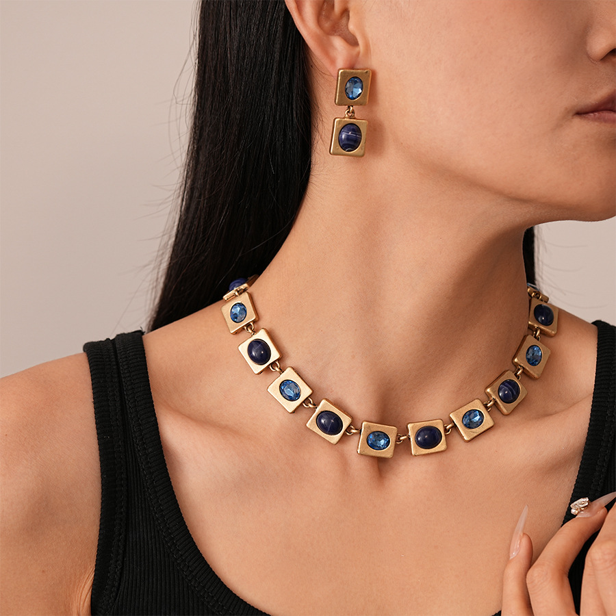 Vintage Quadrat Halskette Mit Strass Für Damen Geometrisch_voghion.com