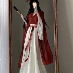 南北朝魏晋風古着風漢服交襟中国大袖プリント斉腰八破スカート春夏日常スーツ