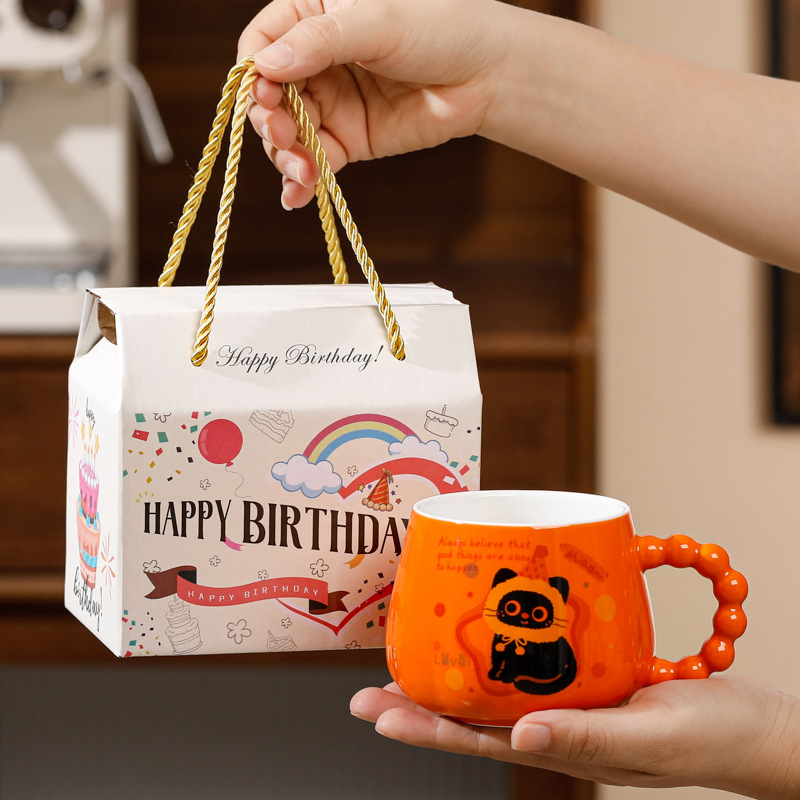 Caja de regalo de tazas de temperatura constante, tazas cálidas de dibujos animados, tazas de cerámica, logotipo personalizado, regalos de alta calidad