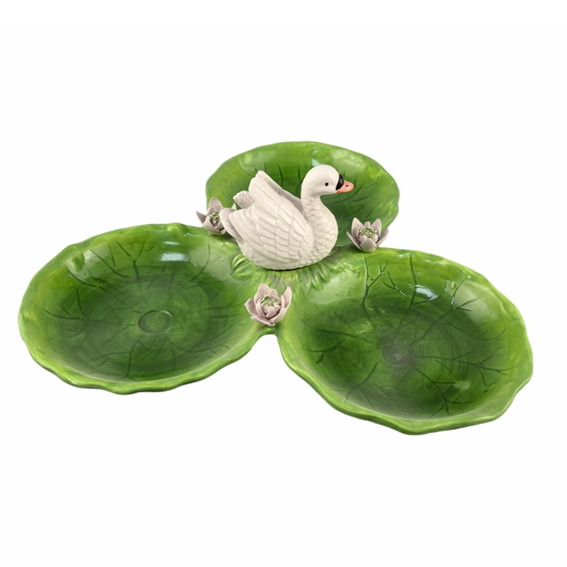 Plato dividido en forma de cisne de cerámica Plato de bocadillos de frutas secas Plato de bocadillos para el hogar Plato de frutas Plato de bocadillos Plato de mesa Vajilla