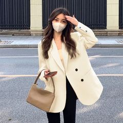 气质奶白色西装外套女2025春秋季韩系小众百搭休闲oversize西服潮