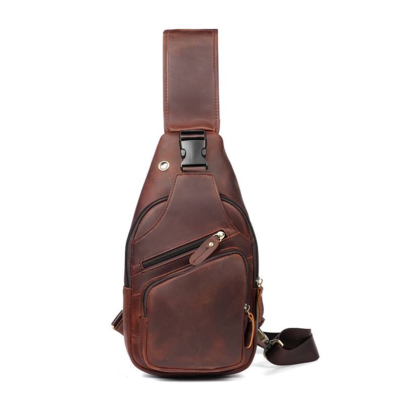 New Genuine Leather Casual Chest Bag Men's Shoulder Bag Crossbody Bag Cowhide Chest Bag Men's Chest Bag Wholesale Retro