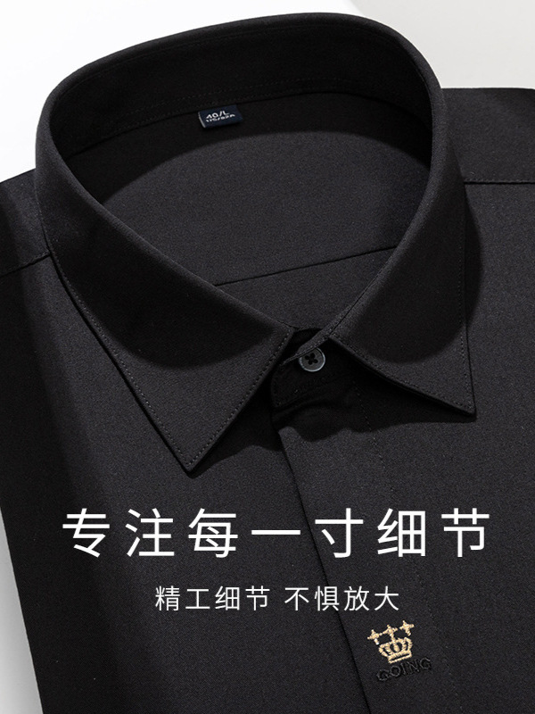 Corona bordada camisa negra de los hombres de moda de lujo ligero casual de moda bordado estilo coreano slim fit no planchar camisa hombres