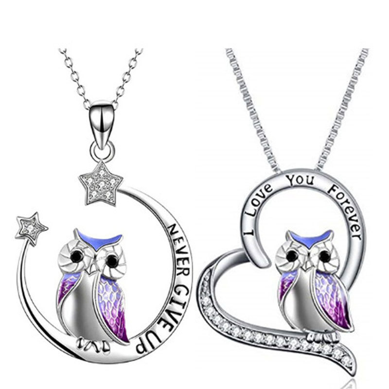 Collar con Colgante de Búho con Incrustaciones de Diamantes, Diseño de Nicho Popular en Europa y América, Collar de Alta Gama con Forma de Estrella, Luna y Corazón