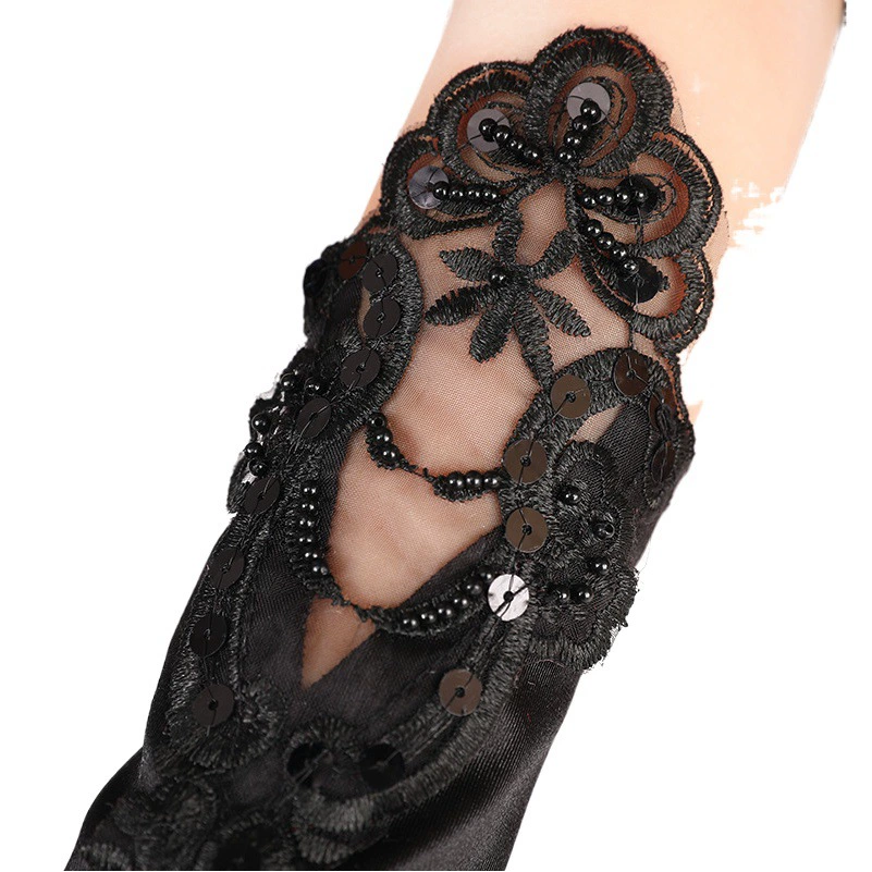 Полые перчатки Свадебное свадебное платье длинное кружевное вышитое бисером