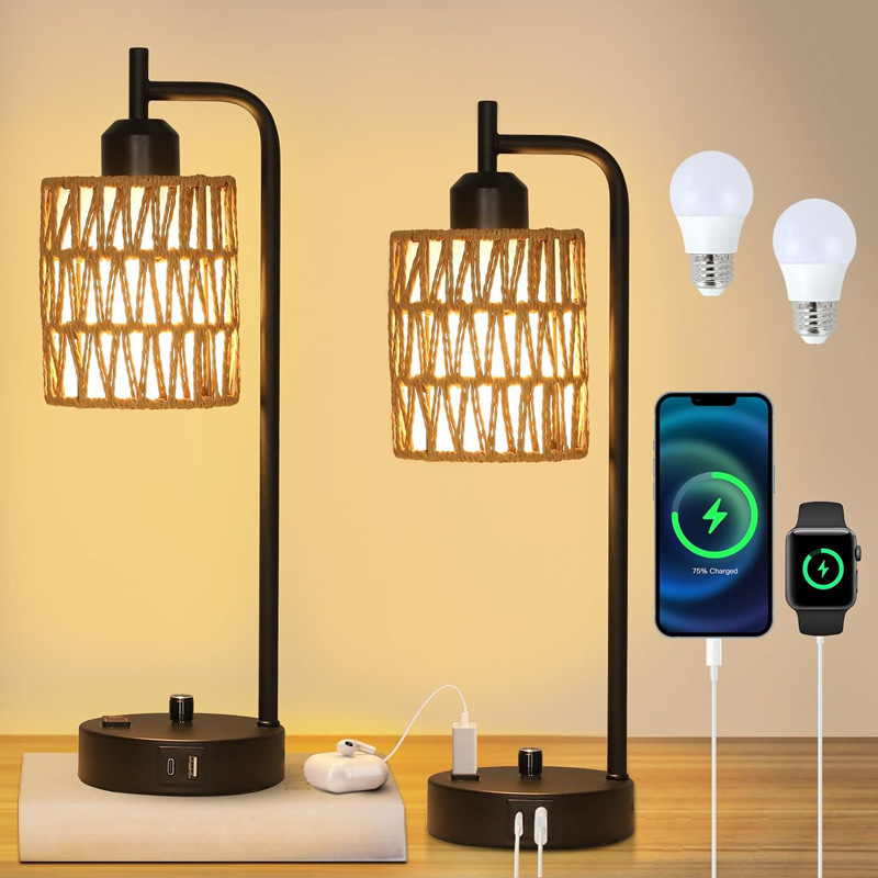 HOME Touch Atmosphere Light USB recargable dormitorio cabezal de la cama lámpara de noche tejida a mano bohemia decoración lámpara de escritorio