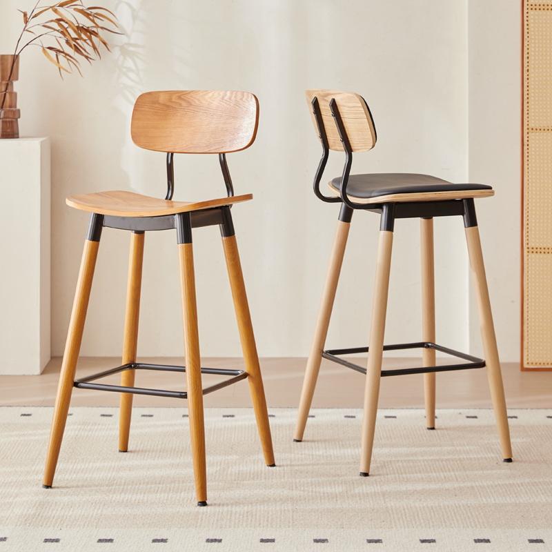 Nordic Style Solid Wood Bar Cafe High-Back Bar Stools Restaurant Simple Modern Leisure Bar Chairs