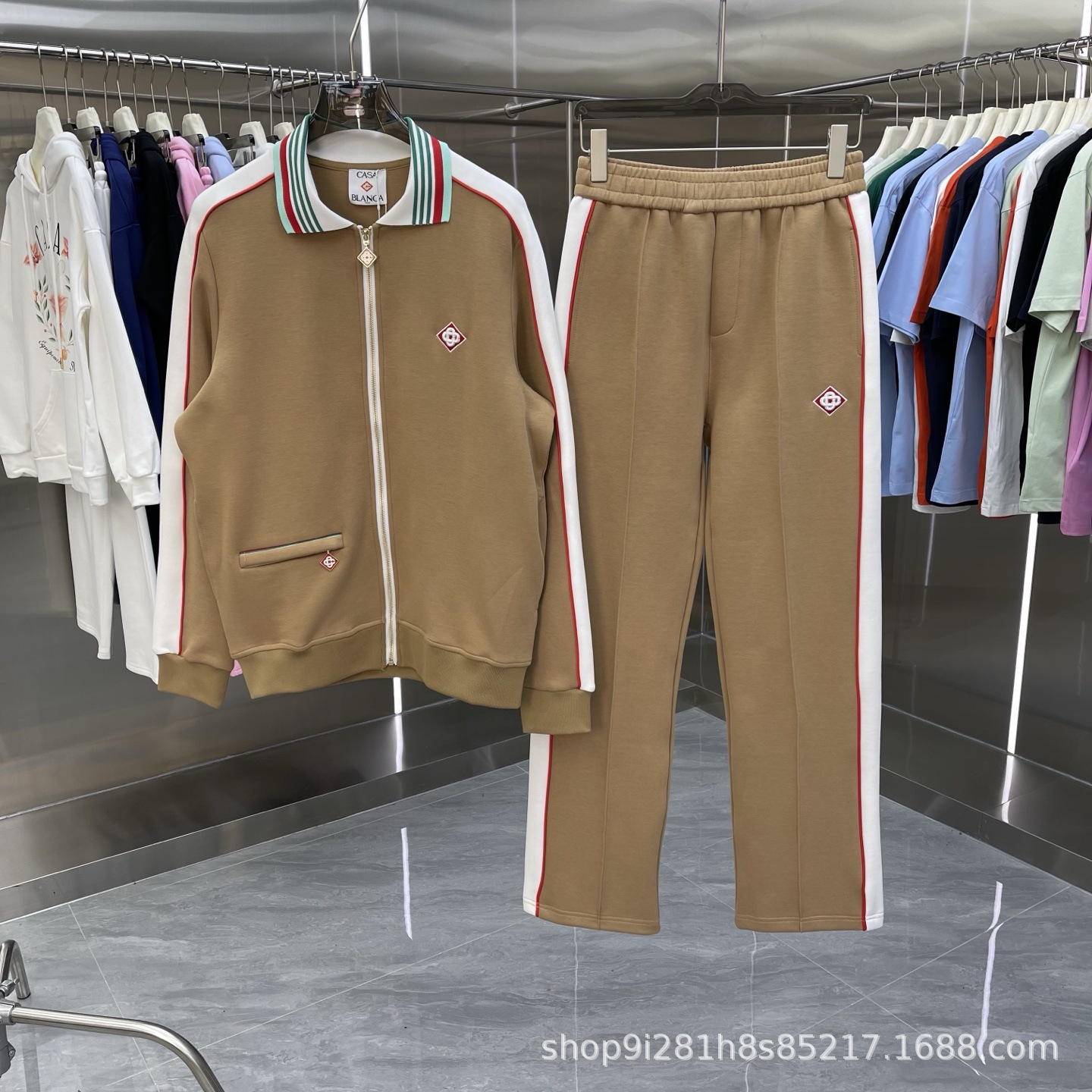 秋冬新款ca卡萨男式时尚休闲运动卫衣套装撞色条纹两件套男女同款