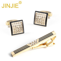 High-end Diamond-embellished Gold Tie Clip and Cufflinks Set French Metal Alloy Cufflinks Copper Tie Clip Wholesale