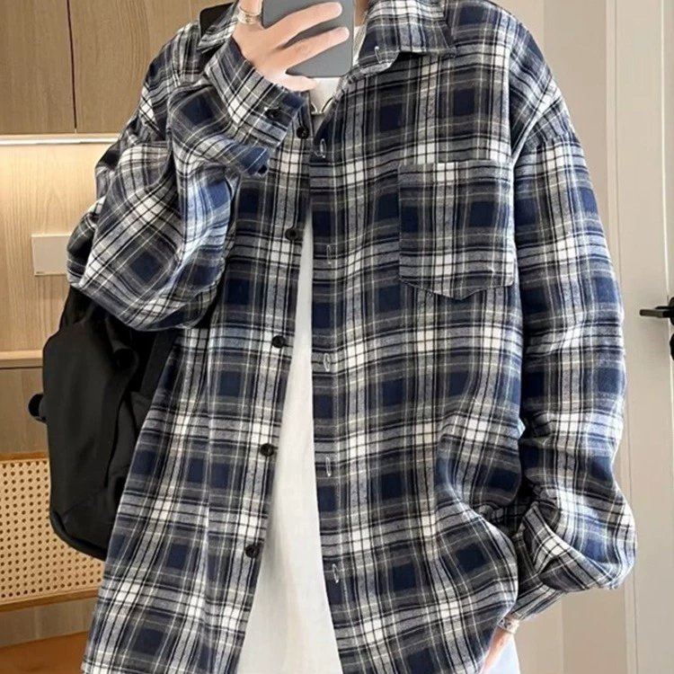 Японские клетчатые рубашки мужские длинные рукава осенние новые тенденции