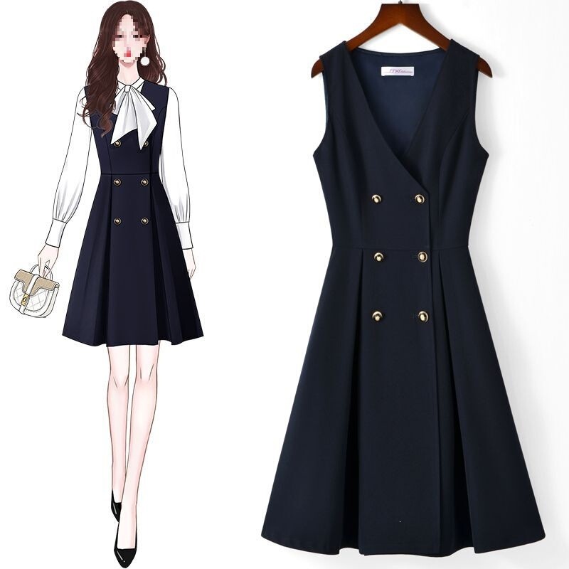2026 Spring and Autumn New Style Elegant and Intellectual Professional Dress for Female Teachers, Academy Style Slimming Vest Dress, Trendy
