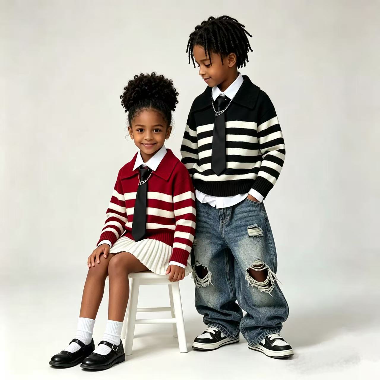 2026 Autumn/Winter New Korean Style Red Festive Knitted Pullover Sweater for Boys, Stylish Striped Shirt