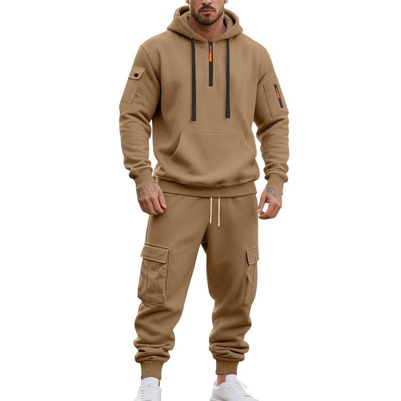American Autumn And Winter Heavy Loose Men's Tooling Outdoor Commuting Casual Fleece Warm Sweater Tooling Sweatpants Set_viptrois.com