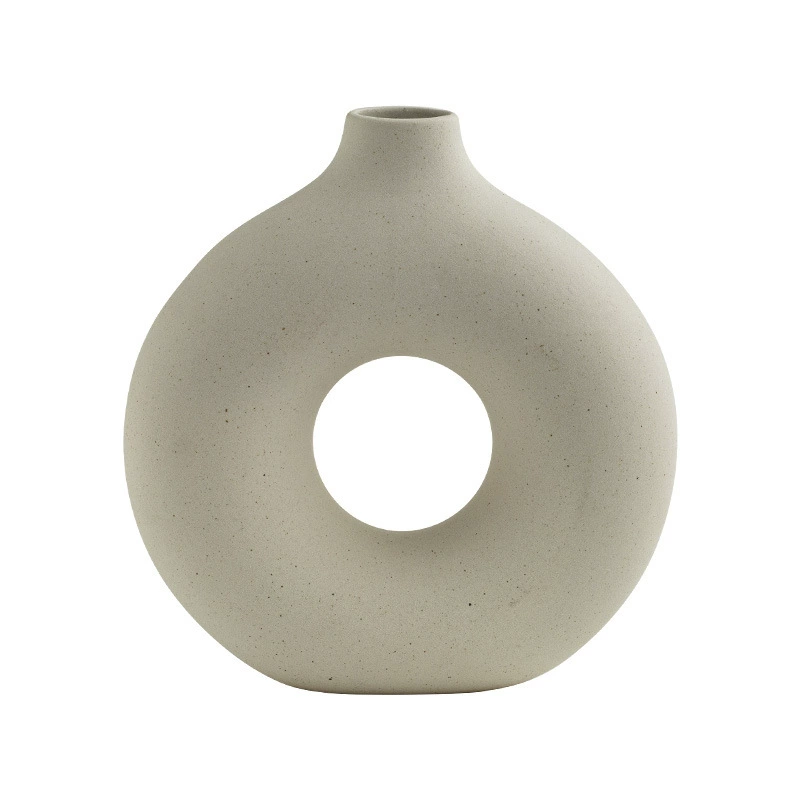 Retroin embryo ceramic vase Nordic style living room decorative ornament dry flower coarse potter custom round gray