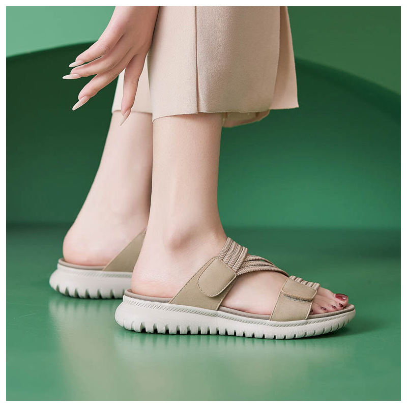 Dép sandal nữ xỏ ngón đế bệt thể thao co giãn cỡ lớn — Màu đen, Màu xanh lam, Màu mơ chi tiết 7