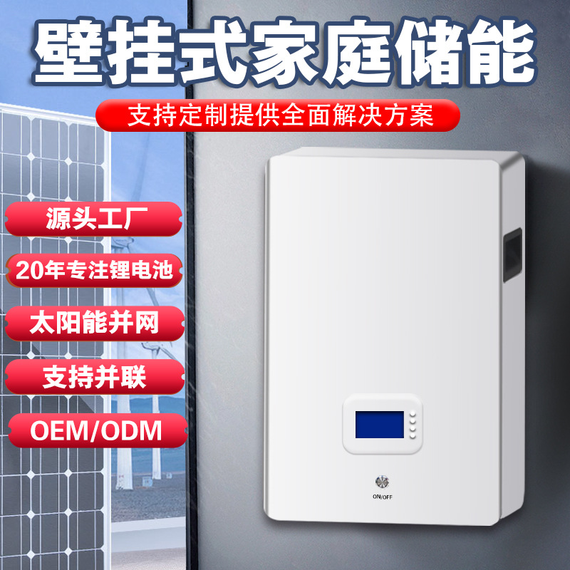 定制家庭储能壁挂式5度电51.2V100AH太阳能光伏磷酸铁锂危包认证