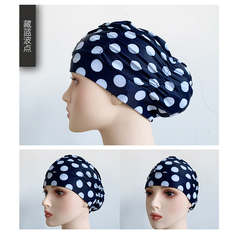 Fábrica al por mayor plisado paño gorro de natación extra grande circunferencia de la cabeza no apretado Pelo Largo oído protección natación caliente primavera unisex gorro de natación