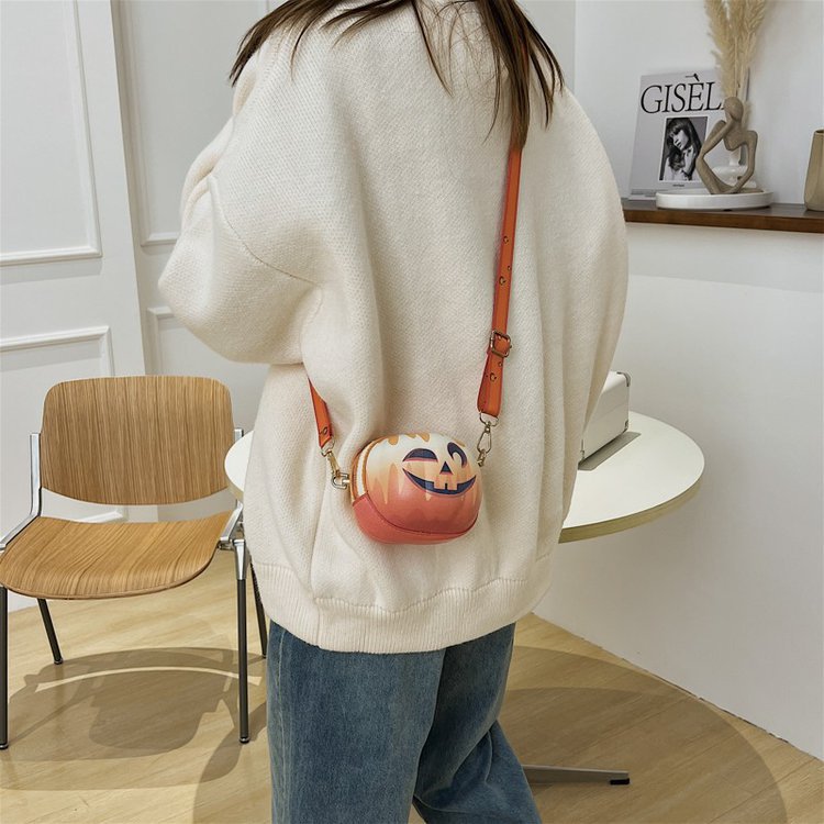 217g Weight Polyester Lining Material Halloween Women's Medium Pu Leather Pumpkin Streetwear Zipper Shoulder Bag Circle Bag Crossbody Bag