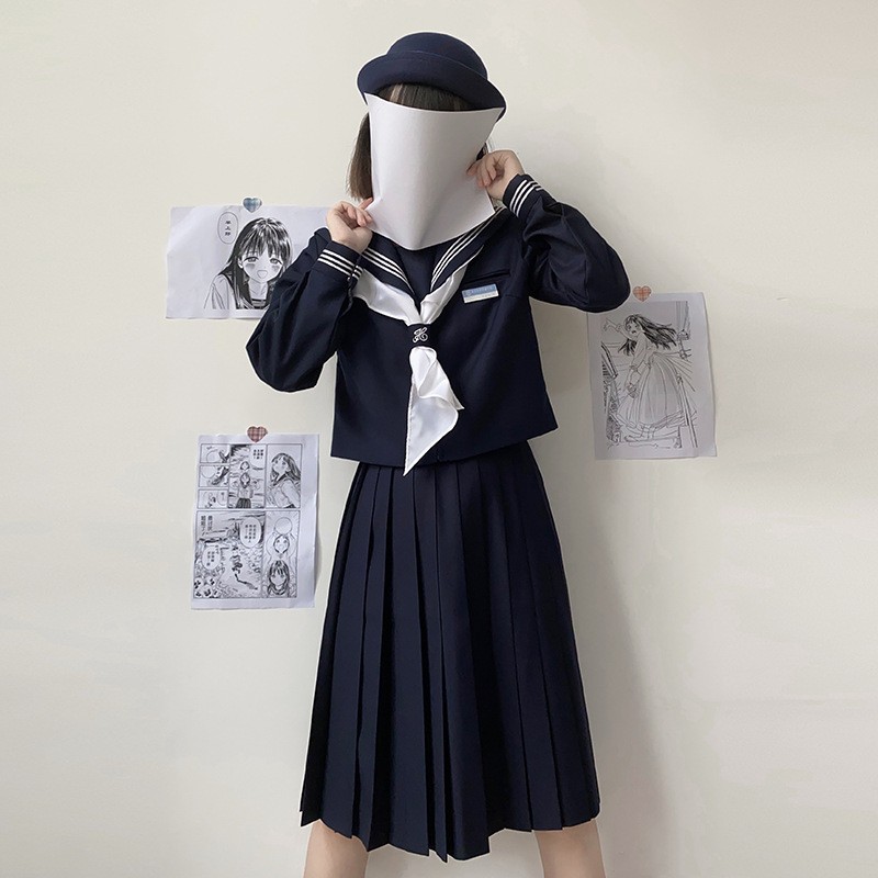 Yang Chaoyue's Sailor Uniform in Stock Japanese Basic Orthodox Jk Uniform School Supply Navy Skirt Suit Preppy Style