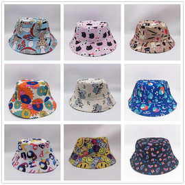 春夏季新款可爱卡通图案双面戴渔夫帽男女休闲小清新遮阳帽潮盆帽