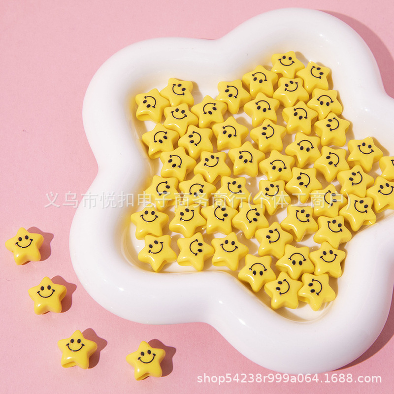 Macaron Five-Pointed Star Heart Smiley Face Loose Beads Acrylic Yellow Straight Hole Beads DIY Mobile Phone Chain Jewelry Accessories Macaron Five-Pointed Star Heart Smiley Face Loose Beads Acrylic Yellow Straight Hole Beads DIY Mobile Phone Chain Jewelry Accessories