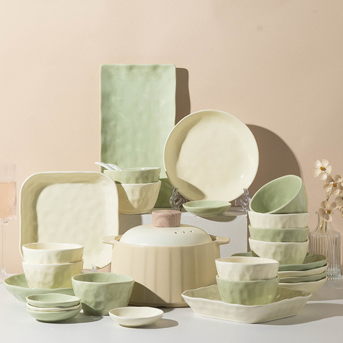 Cream style tableware and dishes set household ceramic bowls and plates housewarming gift  new high-value tableware