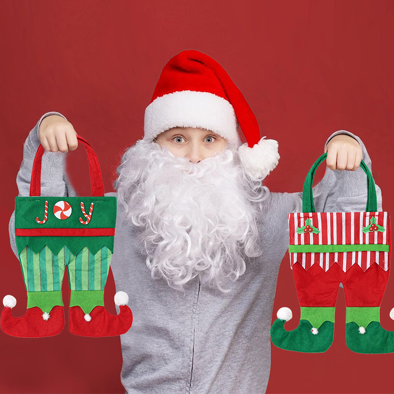 Cross-border new Christmas gift bag children's elf pants handbag Christmas Eve decorations apple bag candy bag