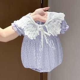 【品质优选】夏季女宝宝公主翅膀包屁衣蕾丝婴儿短袖三角外出爬服