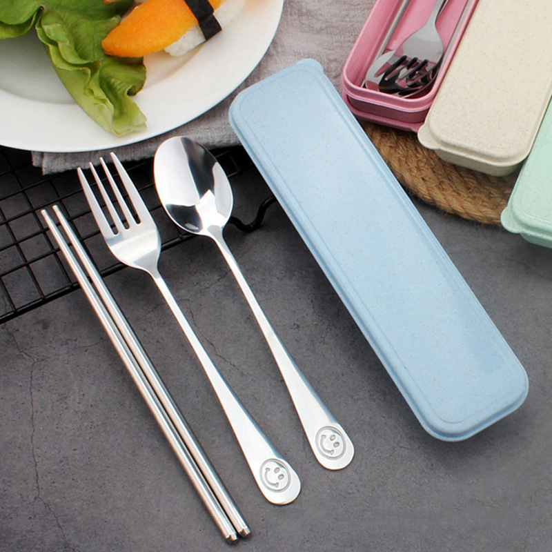 Jinda Qiangmen Student Tableware Travel Tableware suit Spoon Stainless Steel Chopsticks Spoon Forks Three-piece Combination