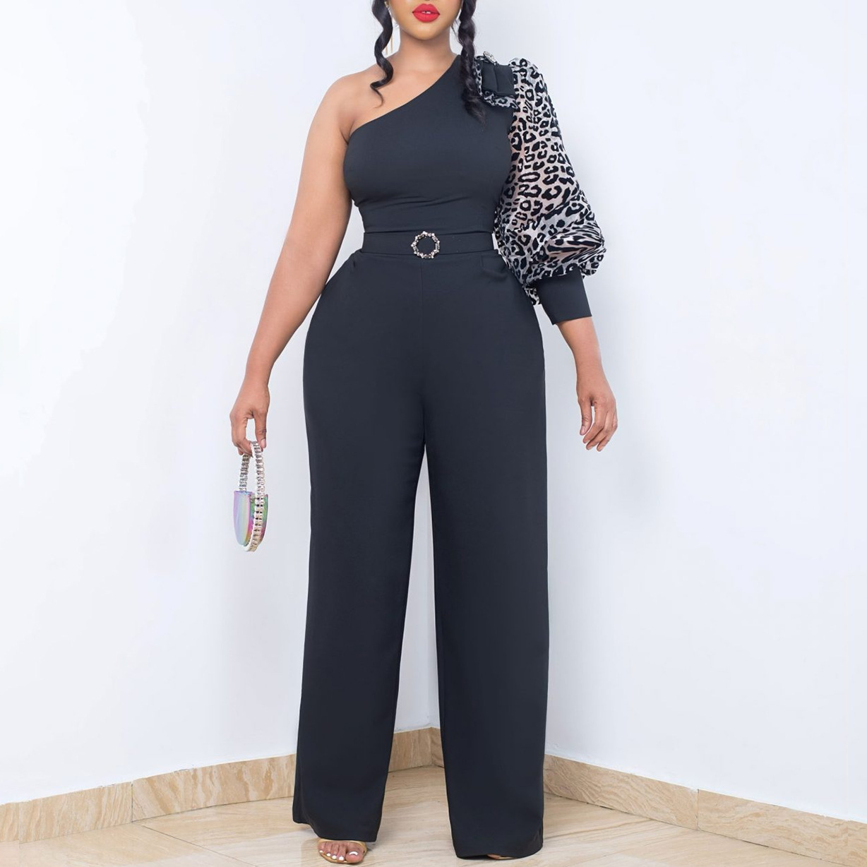Women's Jumpsuits Rompers One Shoulder High Waist Wide Leg Elegant_voghion.com